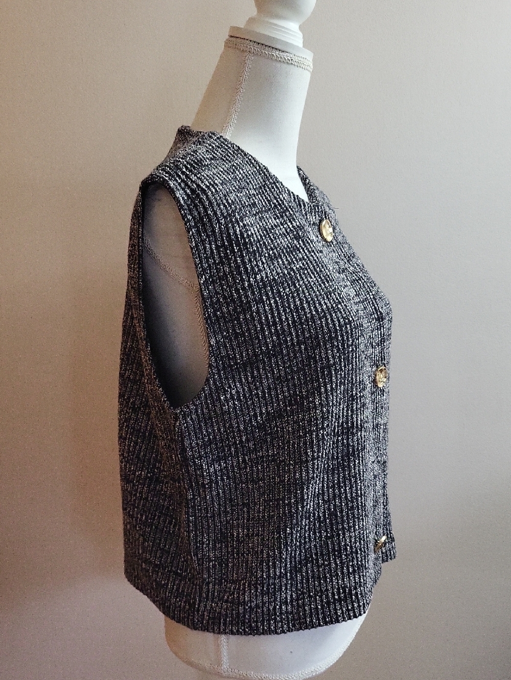 Zara Sleeveless Marled Ribbed Knit Vest Top Black White Size Large - Picture 4 of 7